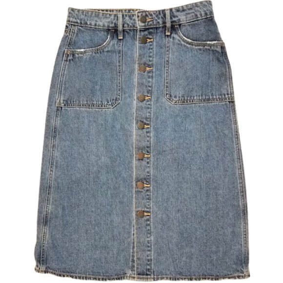OLD NAVY Aline Midi Button-Down Blue Jean Skirt - Women's 0 - Picture 3 of 6